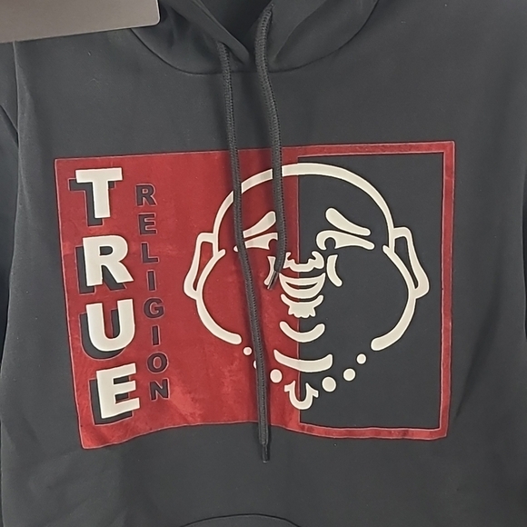 NEW TRUE RELIGION MEN'S TWO-TONE BUDDHA LOGO BLACK HOODIE MSRP $119 SZ M - Picture 2 of 4